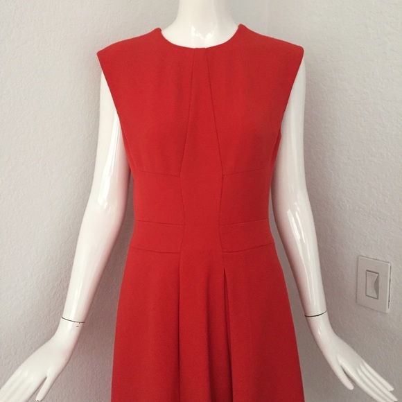 tracy reese coral red fit flare pleated dress - Picture 2 of 6